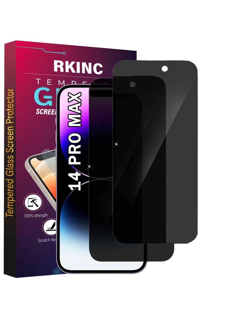 RKINC Screen Protector [2-Pack] for iPhone 14 Pro Max 6.7-Inch, Privacy Tempered Glass Film Screen Protector, [Anti Spy][LifetimeWarranty][Anti-Scratch][Bubble-Free]